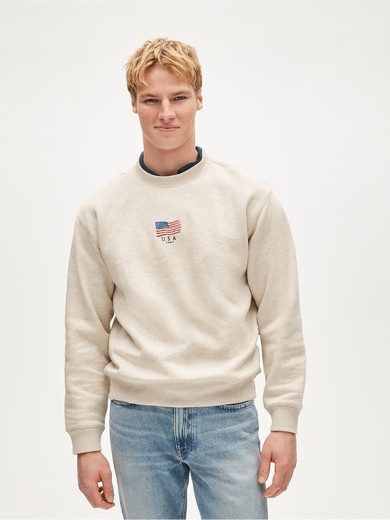J. Crew Other - J. CREW '83 fleece sweatshirt with flag embroidery Heather Ecru Size M $98 CR210